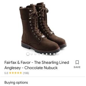 NEW Fairfax & Favor The Anglesey Shearling Lined Combat Boot Chocolate Nubuck